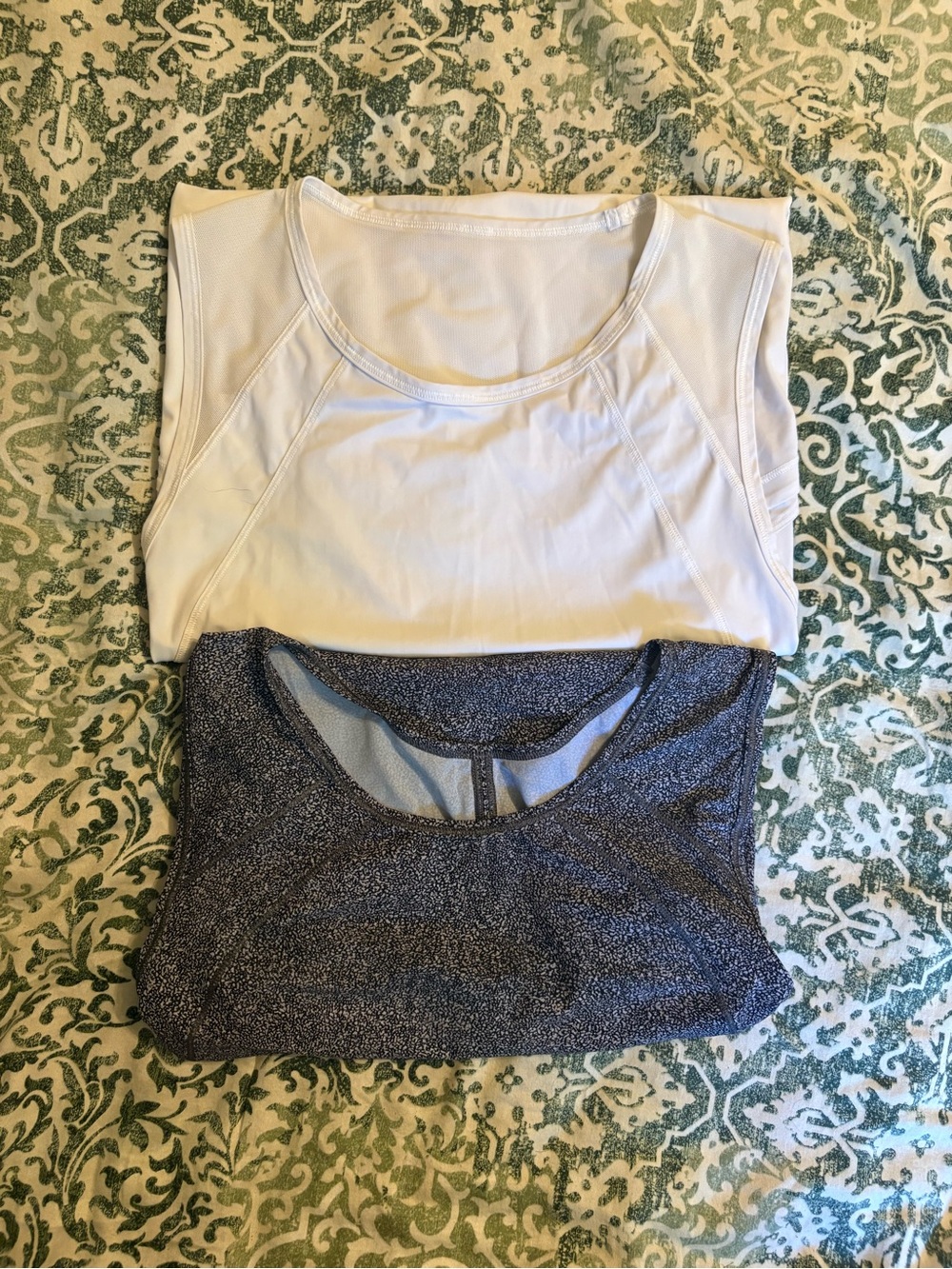 Lululemon White and Black Speckled Open/Mesh back workout Tops